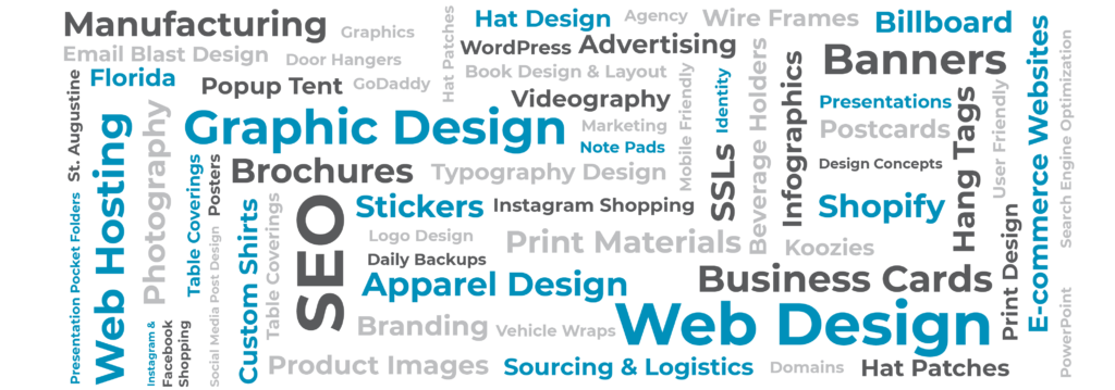 the meaning behind our name and our product offerings, we offer graphic design, web and social media marketing, web design, product development, manufacturing and printing, sourcing